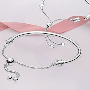 Like New 🩶 Pandora Moments Sterling Silver Slider Bangle Bracelet With CZ